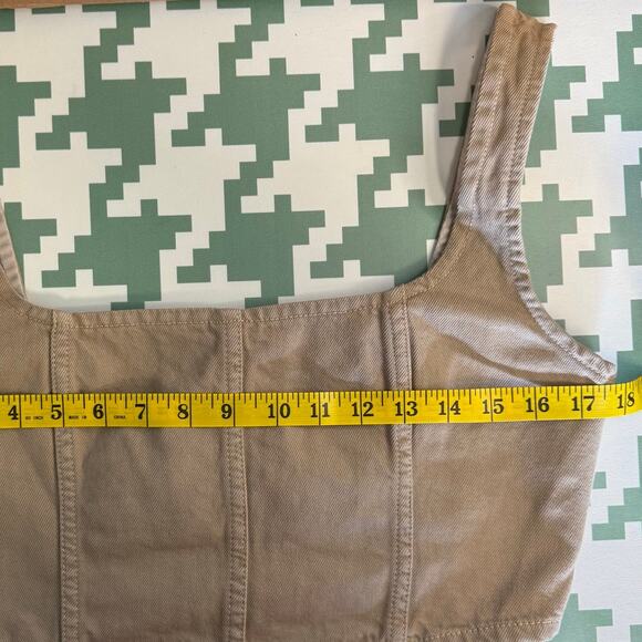 Mara Hoffman Tan Denim Amal Crop Tank Top Organic Cotton Zip Back Size 8 NWT - Picture 3 of 8
